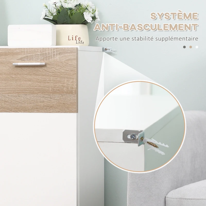 kleankin Meuble de rangement Armoire Commode pour Salle de Bain, Salon, Chambre Double Porte avec 2 étagères réglables en Bois Blanc etchêne Clair