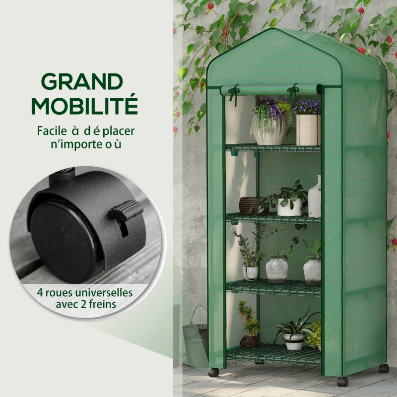 Outsunny Serre de jardin balcon étagère serre 4 niveaux 69L x 50l x 165H cm acier époxy bâche amovible PE haute densité vert