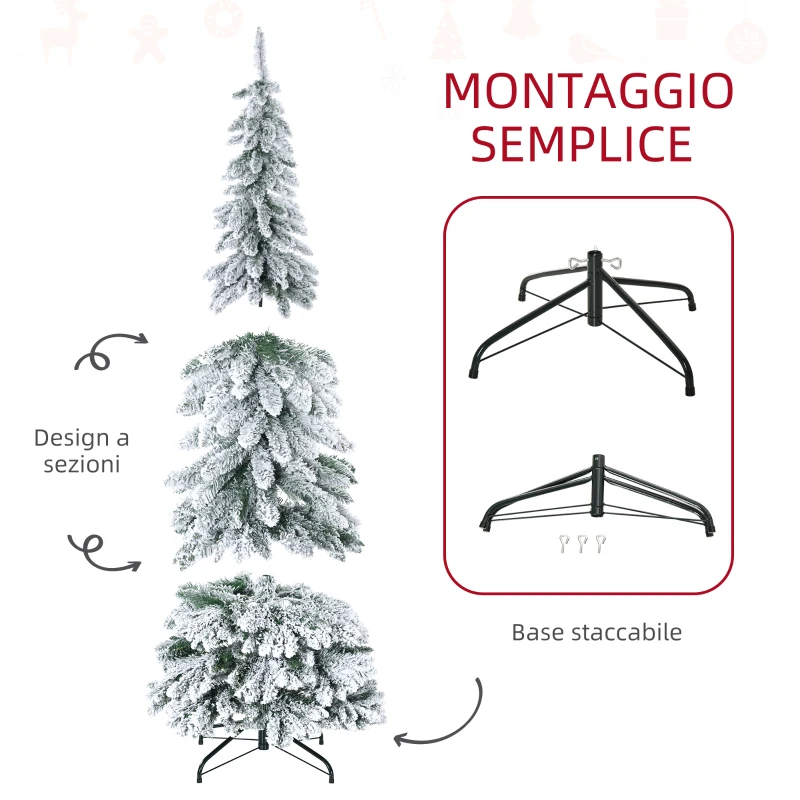 HOMCOM Albero di Natale Innevato 180cm con 523 Rami e Base in Acciaio per Interni