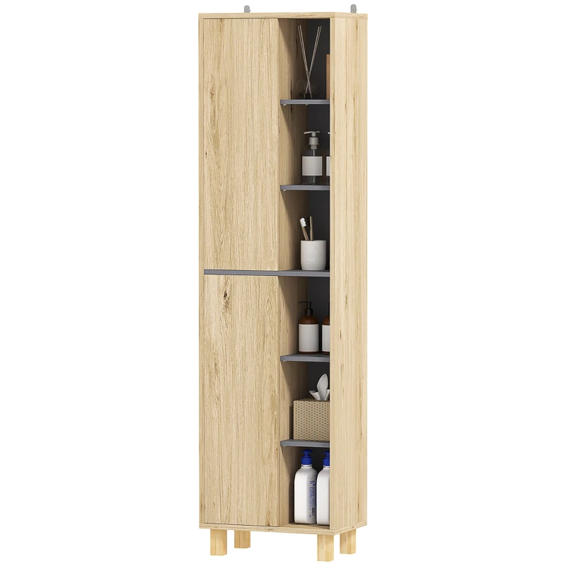 HOMCOM Multi-Storage Slim Bathroom Cabinet - Wood-Effect