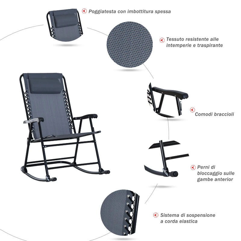 Outsunny Set Tavolino e Sedie da Giardino Pieghevoli e a Dondolo per Esterno, Balcone, Terrazzo, Grigio