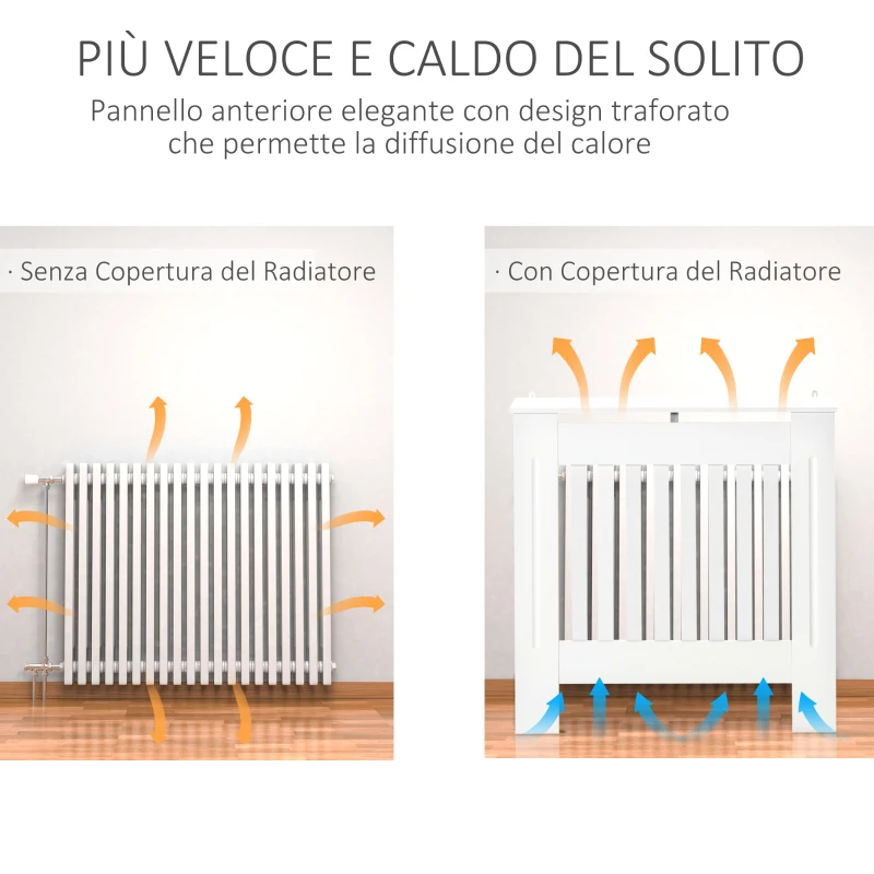 HOMCOM Copritermosifone in Legno Bianco per Caloriferi e Radiatori, con Doghe Verticali e Piano d'Appoggio, 78x19x81cm