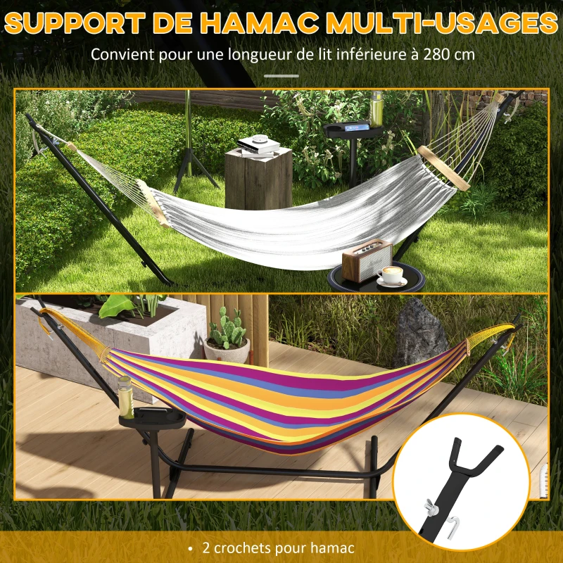Outsunny Support Pied de hamac avec porte-gobelet Structure Robuste métal époxy Noir dim. 305L x 129l x 109H cm 150kg sans hamac