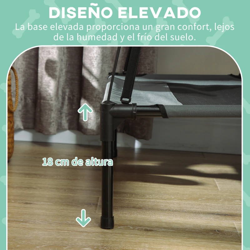 PawHut Cama Elevada para Mascotas Portátil con Toldo Extraíble Tela Transpirable al Aire Libre para Interior y Exterior 92x76x90 cm Gris