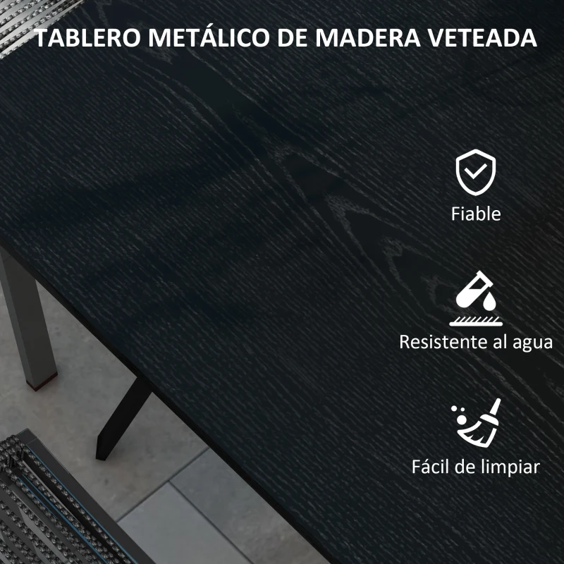 Outsunny Mesa de Jardín con Marco de Acero y Encimera de Metal con Orificio para Sombrilla para Balcón Patio 80x80x72 cm Negro