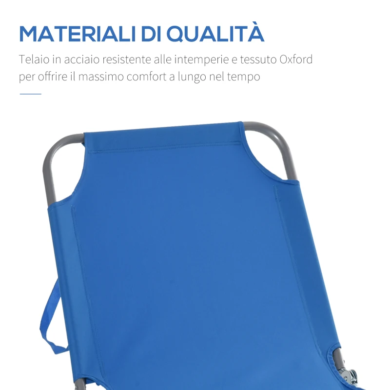 Outsunny Lettino da Giardino con Schienale Regolabile in 5 Posizioni, Lettino Pieghevole in Metallo e Tessuto Oxford, 187x55x24cm, Blu
