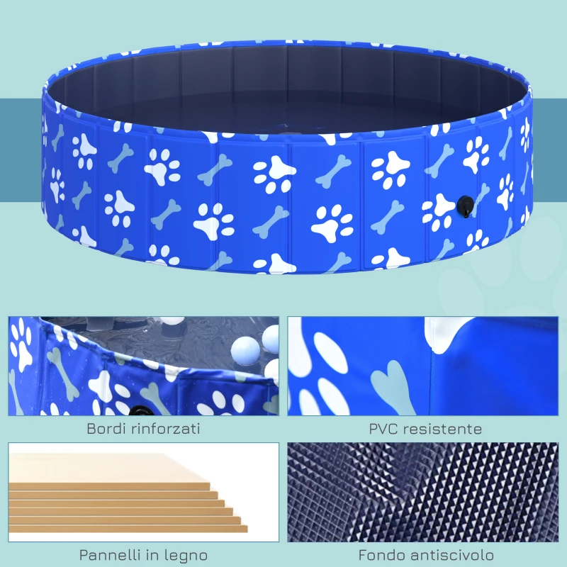 PawHut Piscina Rigida per Cani Taglia Media 65kg in Plastica Dura e Antiscivolo per Giardino o Interni, Blu Φ120x30cm