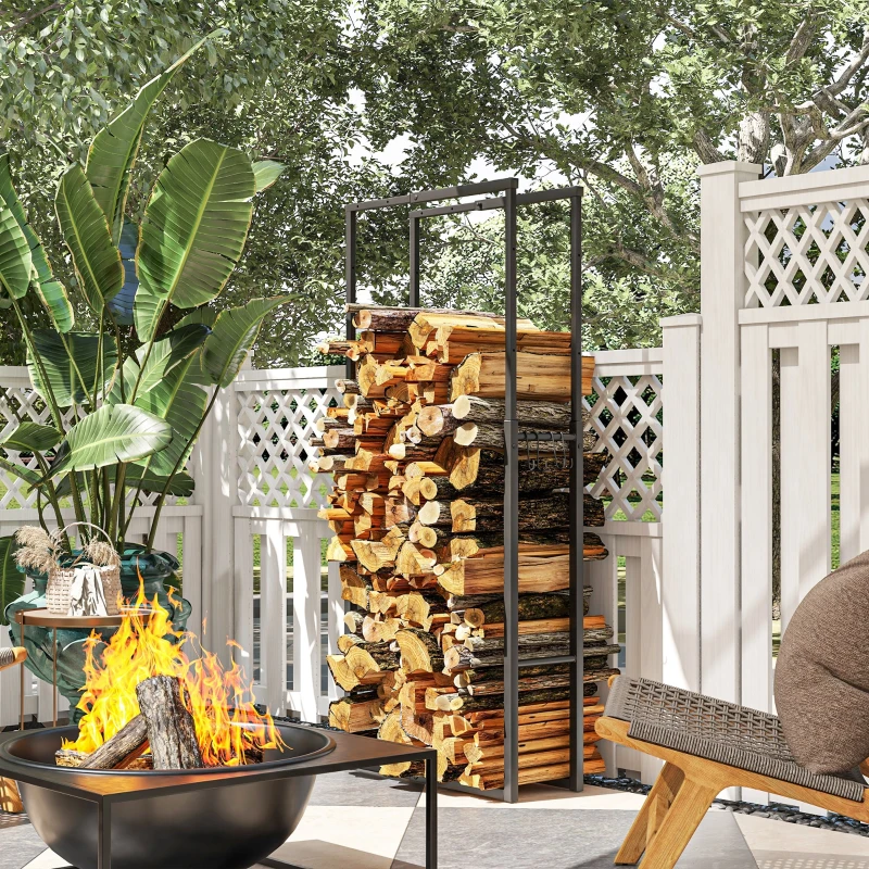 Outsunny 40-65/100-150cm Adjustable Metal Firewood Log Holder