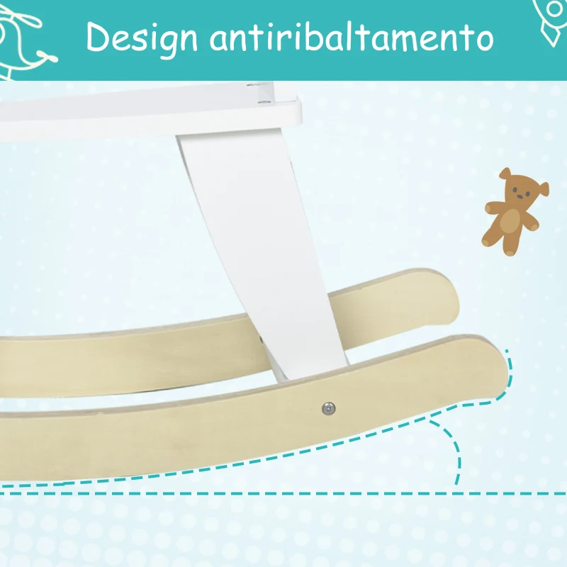 HOMCOM Cavallo a Dondolo Classico in Legno per Bambini 1-3 Anni con Bordo, Maniglie e Poggiapiedi, 68x26.5x48cm, Bianco