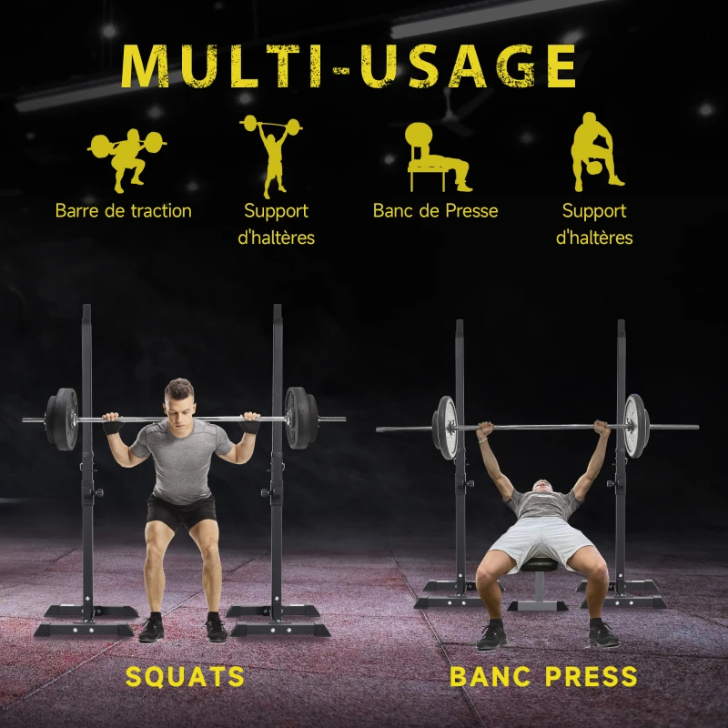 HOMCOM Support de musculation entrainement pour barre longue haltère charge max. 150 Kg