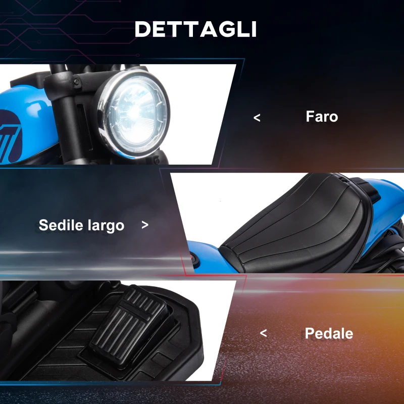 HOMCOM Moto Elettrica per Bambini 18-36 Mesi in PP e Metallo con Rotelle e Fanale, 76x42x57 cm, Blu e Nero