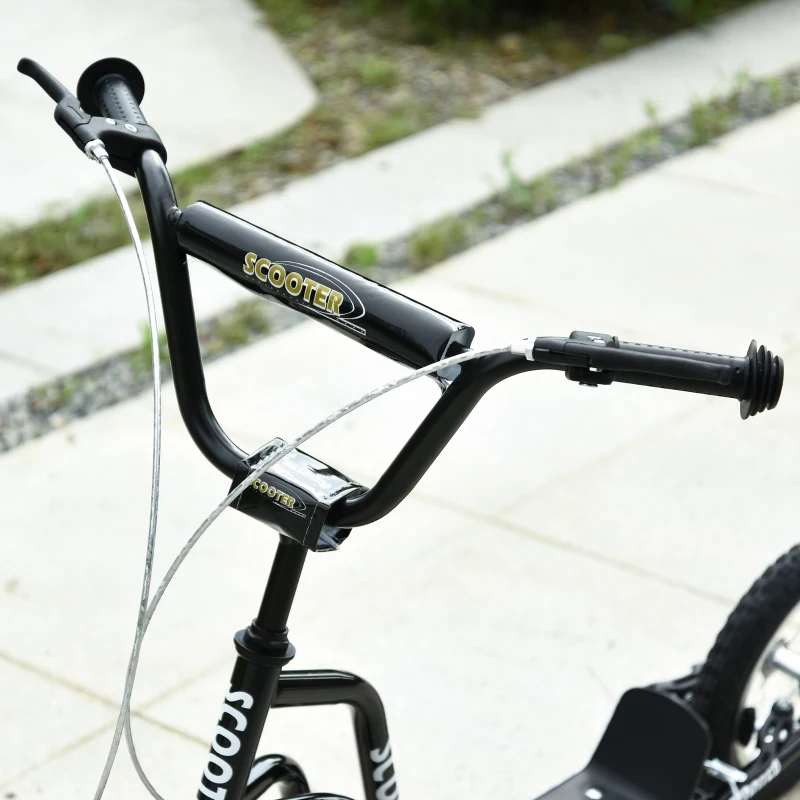 HOMCOM Teen Kick Scooter with Adjustable Handlebar, Inflatable Wheels, Two Brakes, Black