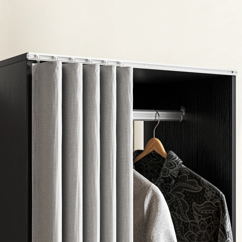 HOMCOM Armoire penderie Armoire de Rangement Mobile avec rideau, Panneaux de Particules, tringle de suspension, noir(m-9)