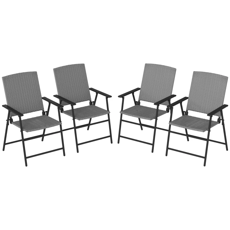 Outsunny Set of Four Folding Rattan Seat Chairs - Grey