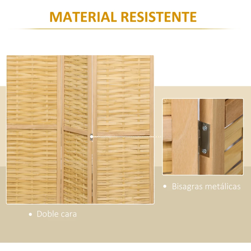 HOMCOM Biombo de 3 Paneles Plegable 120x1,8x170 cm Separador de Ambientes de Bambú Estilo Rústico Natural