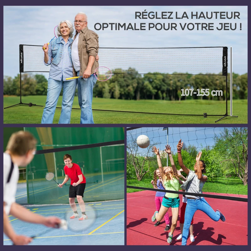 SPORTNOW Ensemble set complet de badminton, pickleball et volleyball, 3 en 1, jeux sport extérieur avec filet hauteur réglable