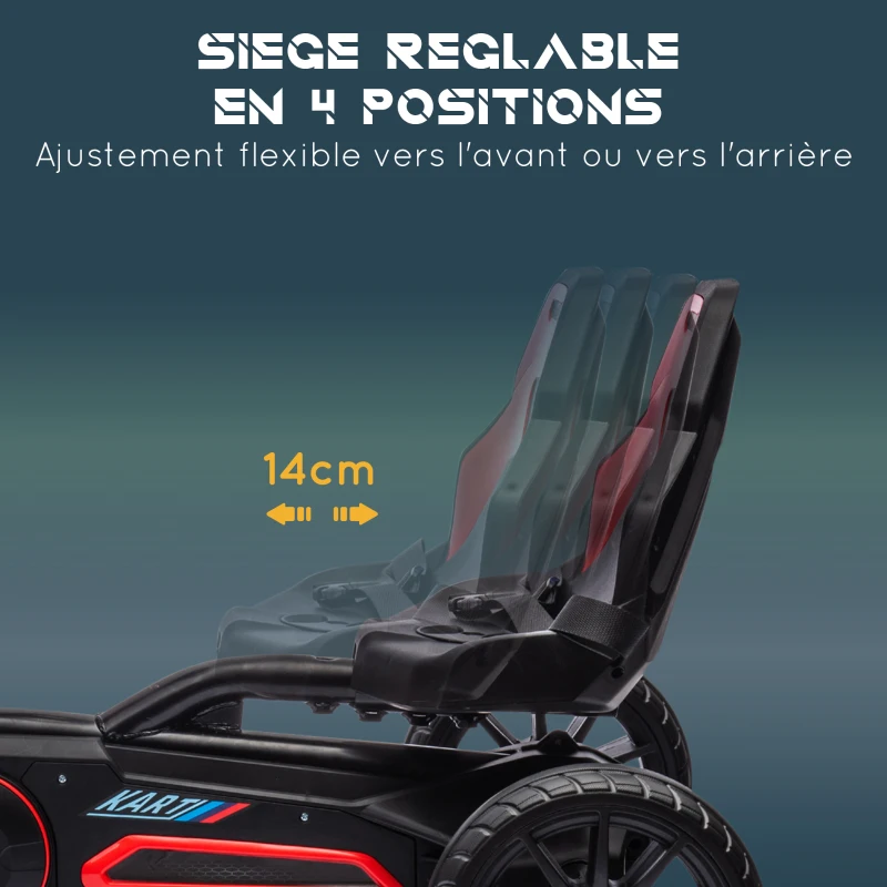 HOMCOM Kart à pédales pour enfants avec siège ajustable 4 positions et roues en EVA 100 x 58 x 58,5 cm rouge et noir(m-4)