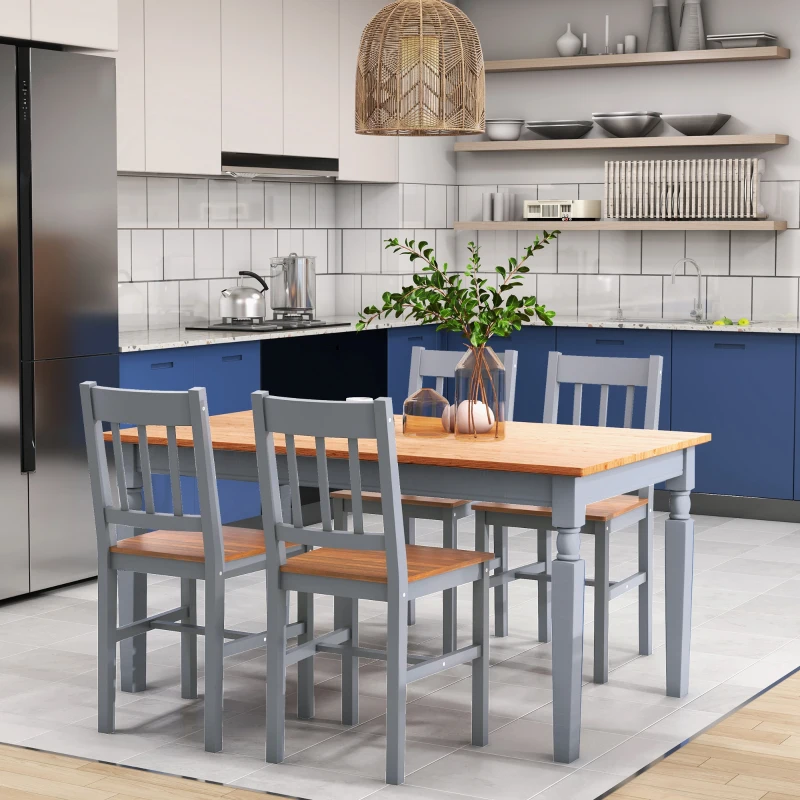HOMCOM Dining Chairs Set of 4, Kitchen Chair with Slat Back, Pine Wood Structure for Living Room and Dining Room, Grey