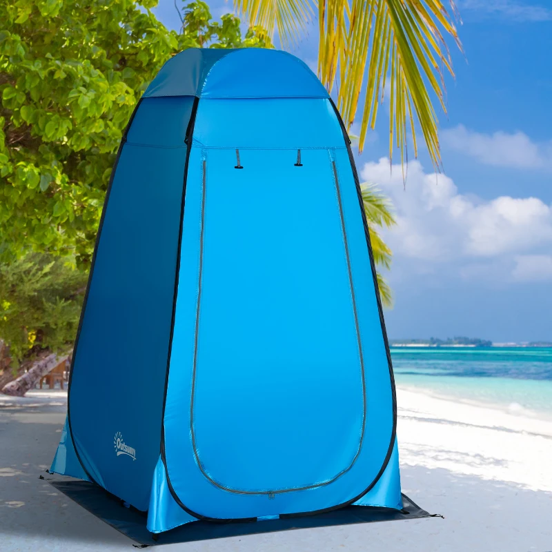 Outsunny Shower Tent, Pop Up Toilet Tent Privacy Tent, Outdoor Changing Dressing Bathing Shelter with Portable Carrying Bag and Removable Floor, for Camping Travel Fishing Hiking, Blue