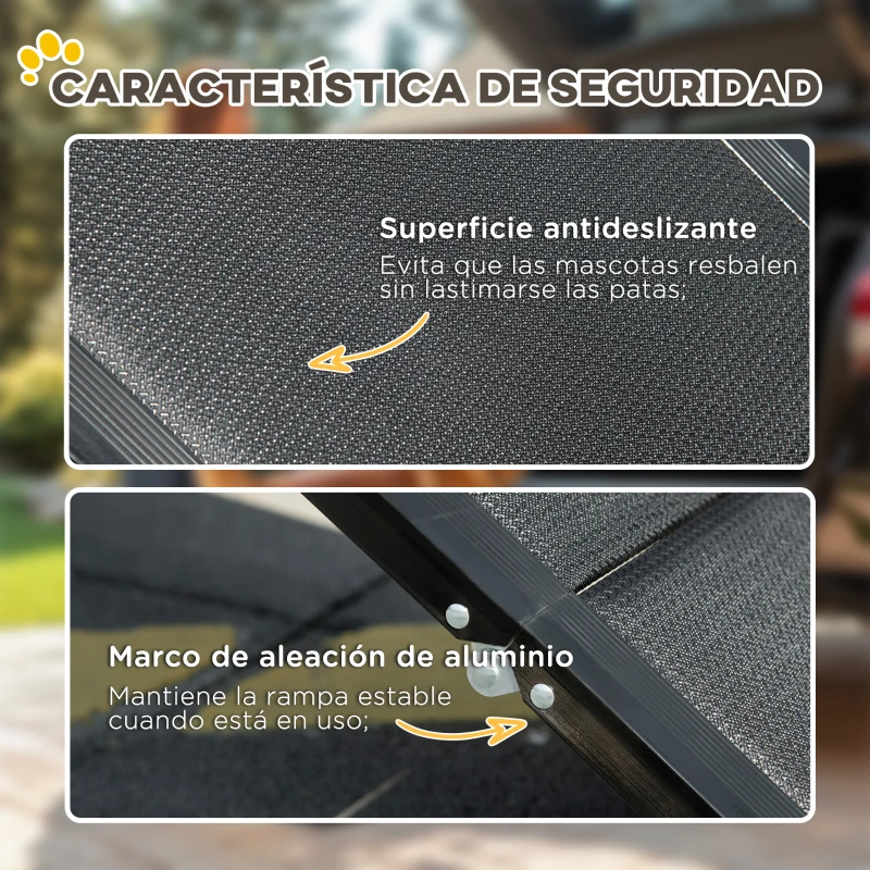 PawHut Rampa Plegable para Perros de Aluminio con Superficie Antideslizante Asa y Gancho Carga 60 kg  158x43,5x2,5 cm Negro