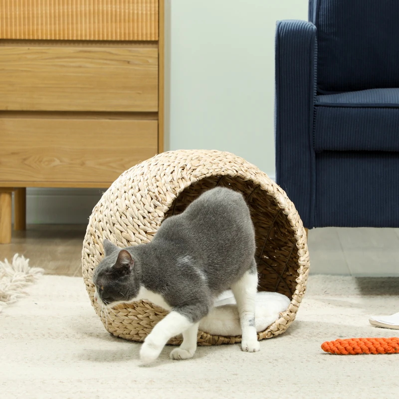 PawHut Panier pour chat maison pour chats coussin moelleux intérieur spacieux en quenouille 45 x 41 x 37 cm marron