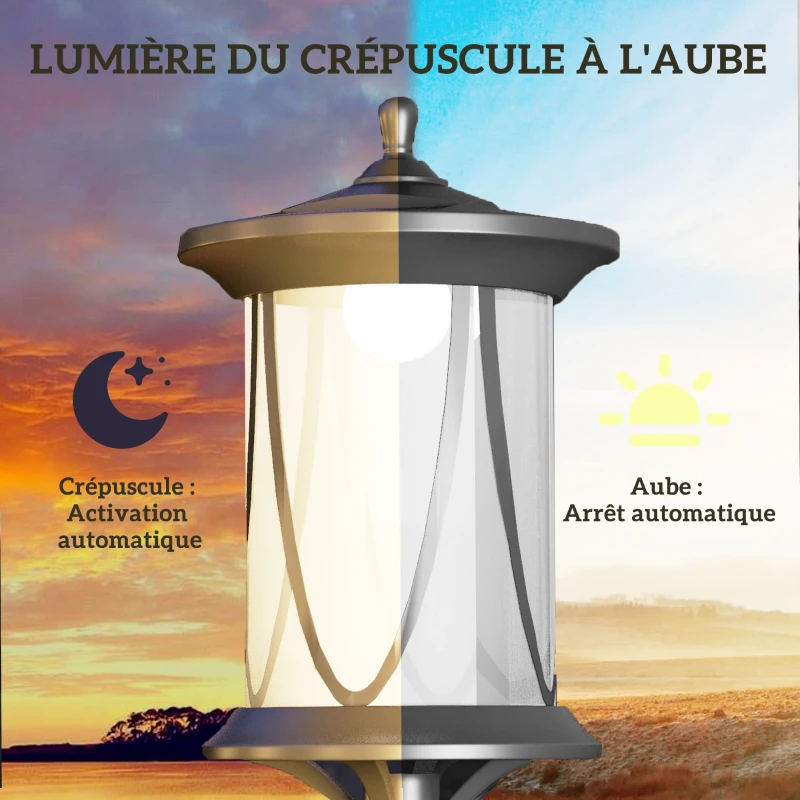 Outsunny Lampadaire solaire extérieur lampadaire de jardin LED avec interrupteur marche/arrêt 17 x 17 x 127 cm noir