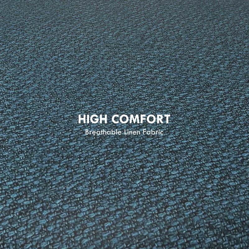 HOMCOM Round Linen-Look Storage Ottoman - Blue