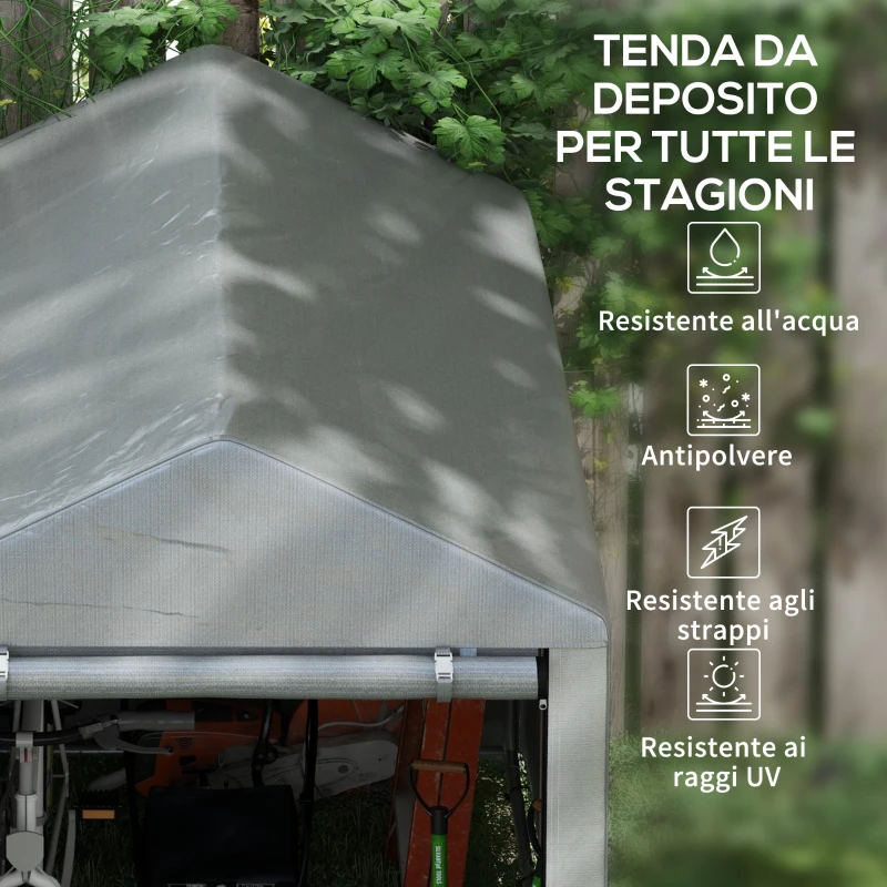 Outsunny Capanno Attrezzi Tenda Garage con Copertura Anti UV e Telaio in Metallo, 120x179x165cm, Grigio Chiaro