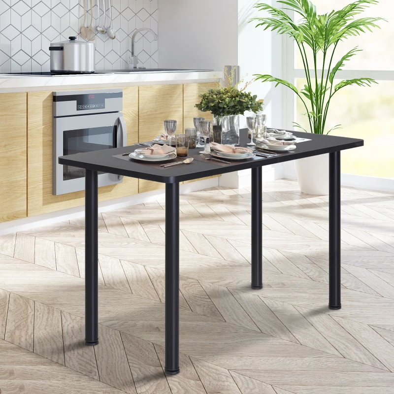 HOMCOM Table à Manger Style Contemporain 4 Personnes dim. 120L x 60l x 76H cm en Bois et pieds en Acier Inoxydable Noir