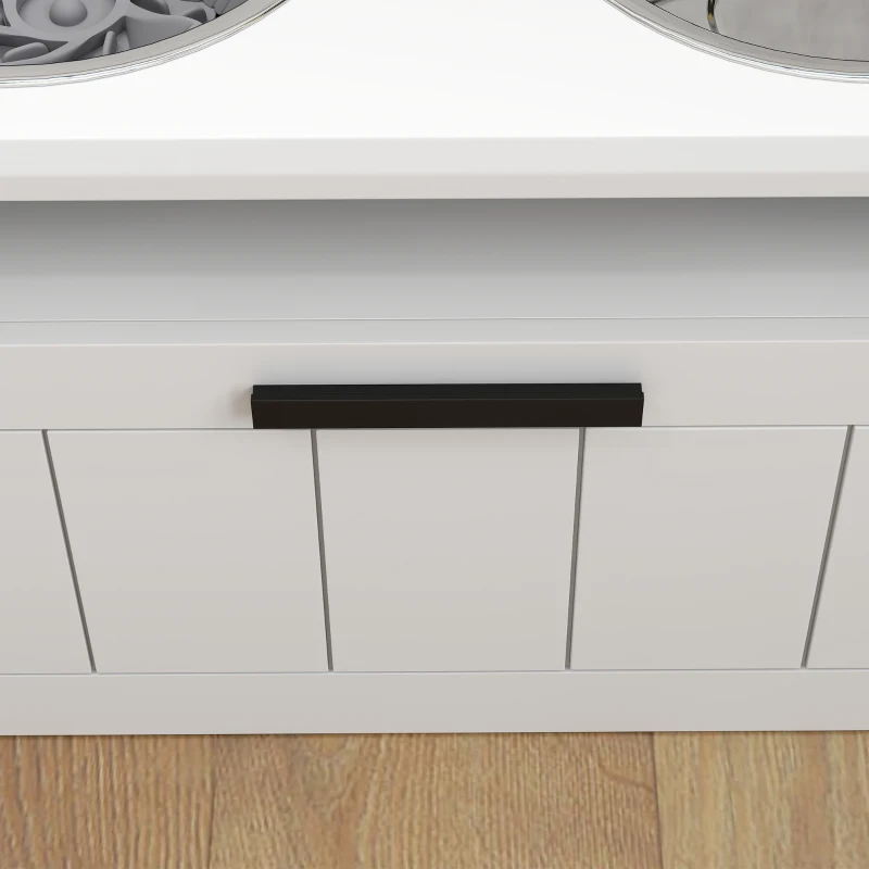 PawHut Raised Dog Bowl with Slow Feeder, Two Stainless Steel Dog Bowls, Drawer, for Large and Extra Large Dogs, White