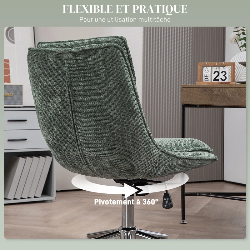 HOMCOM Fauteuil chaise de bureau en tissu, hauteur réglable, pivotant avec 5 roulettes, vert