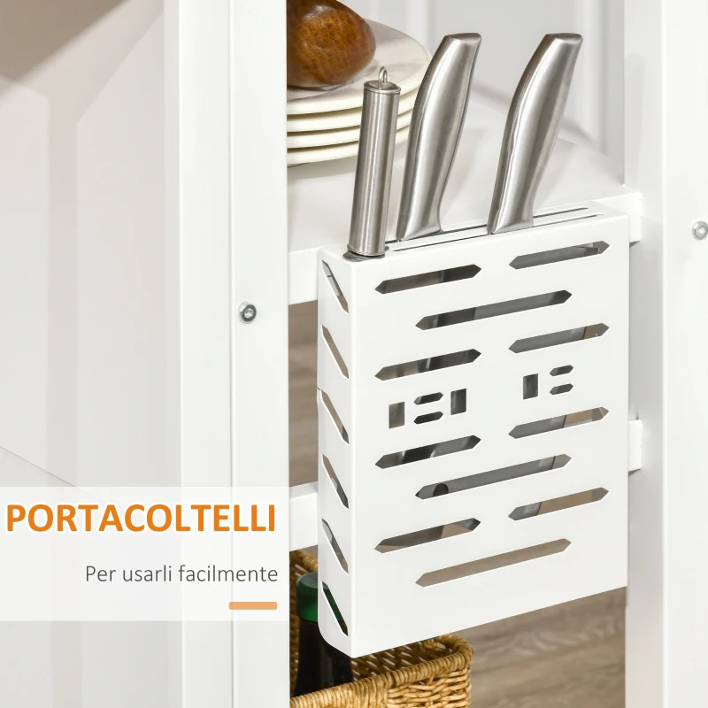 HOMCOM Isola Cucina con Piano di Lavoro Pieghevole e 2 Ripiani in Legno e Acciaio, 120x76x91.5cm, Bianco