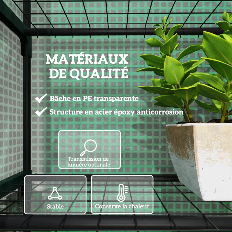 Outsunny Serre de jardin balcon étagère serre 5 niveaux 0,69 x 0,49 x 1,93 m acier bâche amovible PE vert