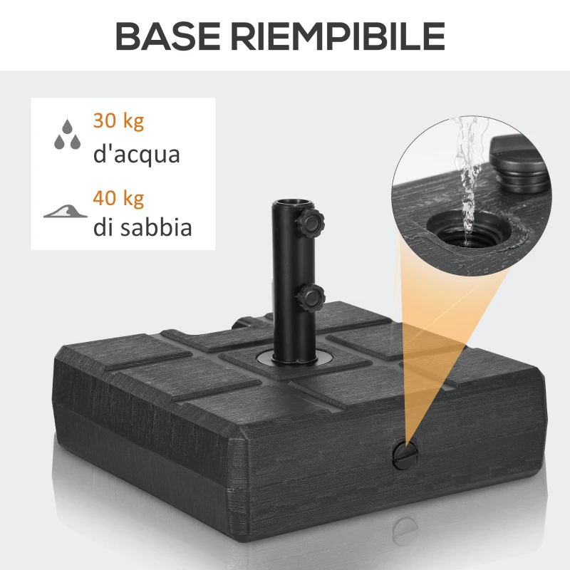 Outsunny Base per Ombrellone da Giardino 3.5 m con Maniglie, in HDPE e Acciaio, 49x49x36.5 cm, Nero