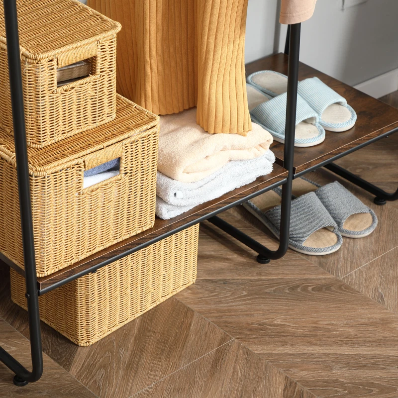 HOMCOM Perchero de Ropa de Madera con 4 Estantes y Barra para Colgar para Dormitorio Salón 101x39x160 cm Marrón Rústico