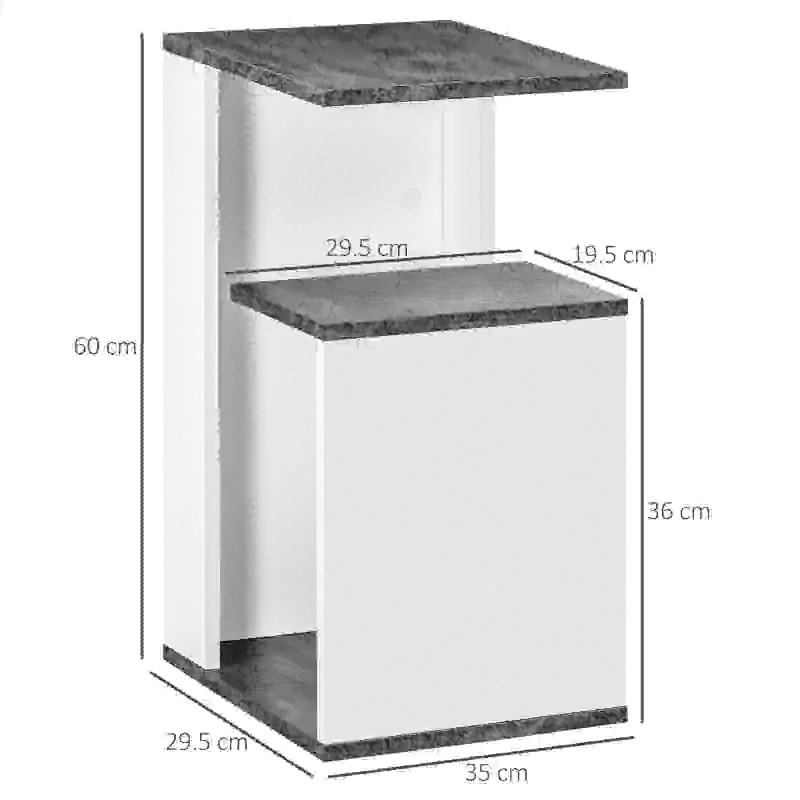 HOMCOM Comodino con Ripiano Aperto in Truciolato dal Design Irregolare, 35x29.5x60 cm, Grigio e Bianco