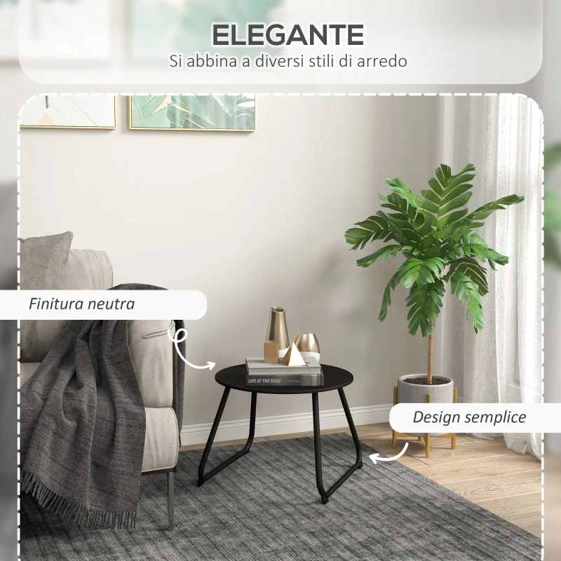 Outsunny Tavolino da Esterni Ø48x37 cm in Metallo Nero con Piedini Regolabili