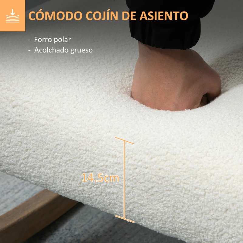 HOMCOM Silla Mecedora Tapizada de Borreguito Sillón Balancín Relax con Asiento Acolchado y Apoyabrazos 60x81x71cm Crema