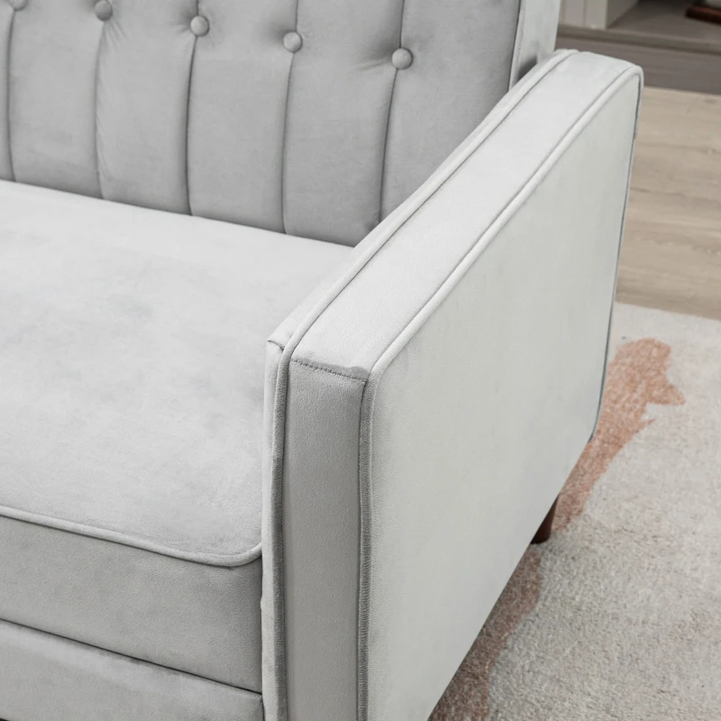 HOMCOM Sofá Cama de 3 Plazas Sofá Cama Convertible de Terciopelo con Respaldo Reclinable y Patas de Madera 189x80,5x78,5cm Gris