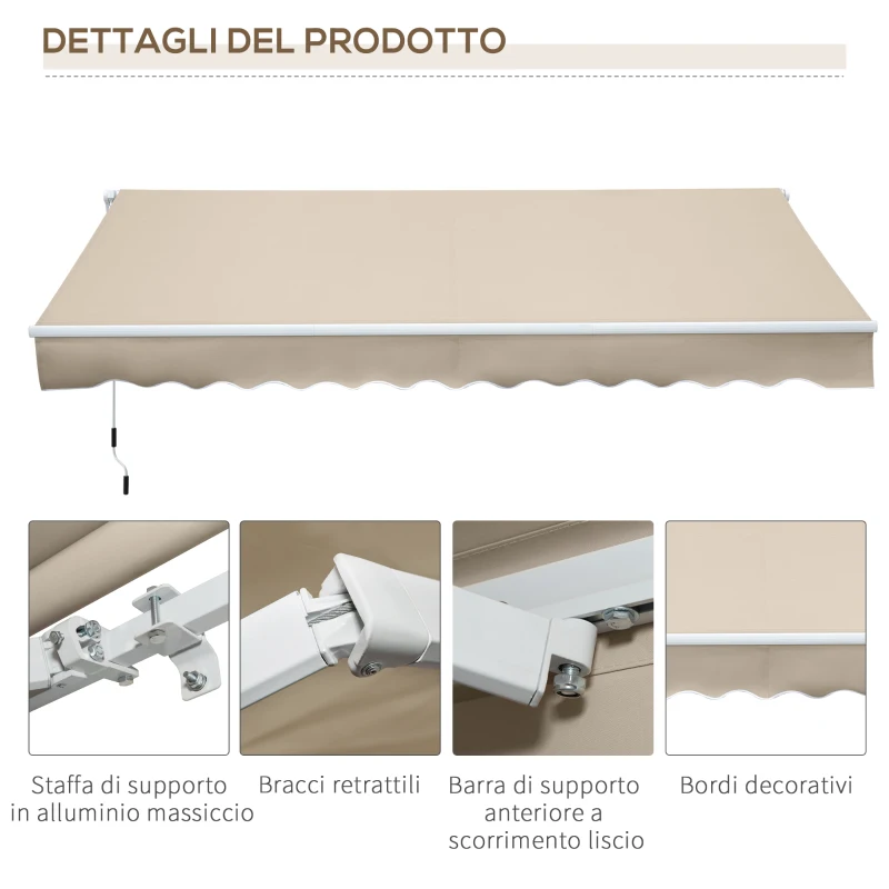 Outsunny Tenda da Sole per Esterno Avvolgibile a Bracci con Apertura a Manovella, 350x250 cm, Crema