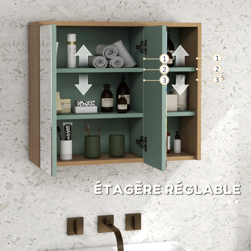 kleankin Ensemble de meubles de salle de bain avec étagères réglables 2 tiroirs design scandinave vert