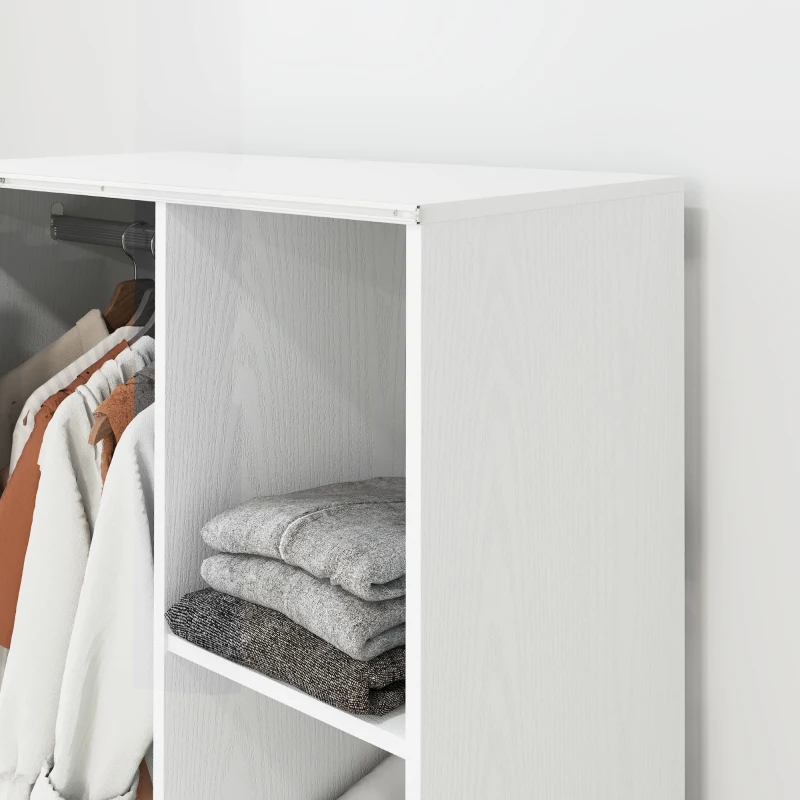 HOMCOM Armoire penderie vêtement dressing mobile 4 roulettes avec tringle à vêtements et étagères ouvertes, blanc(m-9)