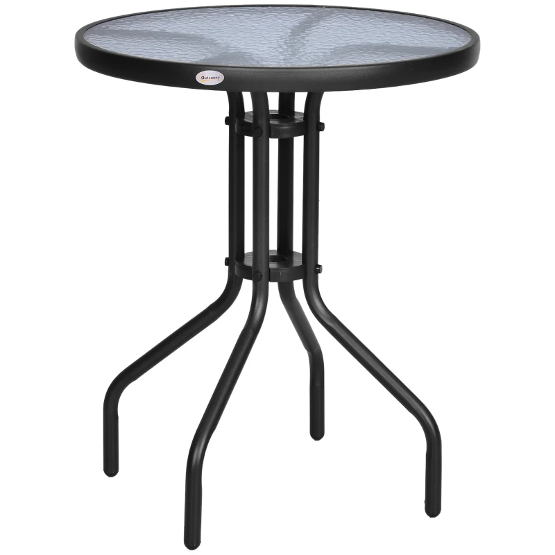 Outsunny Bistro Coffee Table Outdoor Tempered Glass Top Table Garden Round Dining Table - 60cm Diameter