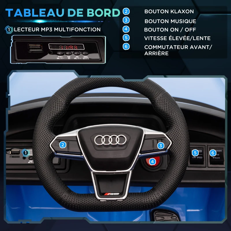 HOMCOM Voiture électrique enfant 12 V - véhicule électrique avec télécommande parentale fournie - V. Max. 5 Km/h - effets sonores, lumineux - Audi RS E-tron GT bleu(m-5)