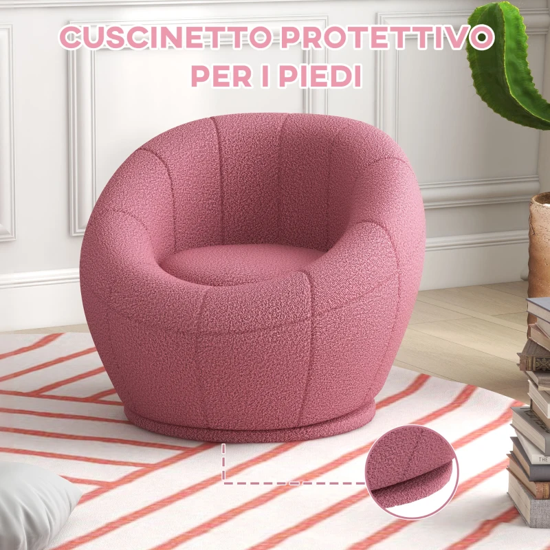 HOMCOM Poltroncina Mini Moderna in Peluche con Imbottitura Spessa, 60x56x48cm, Rosa