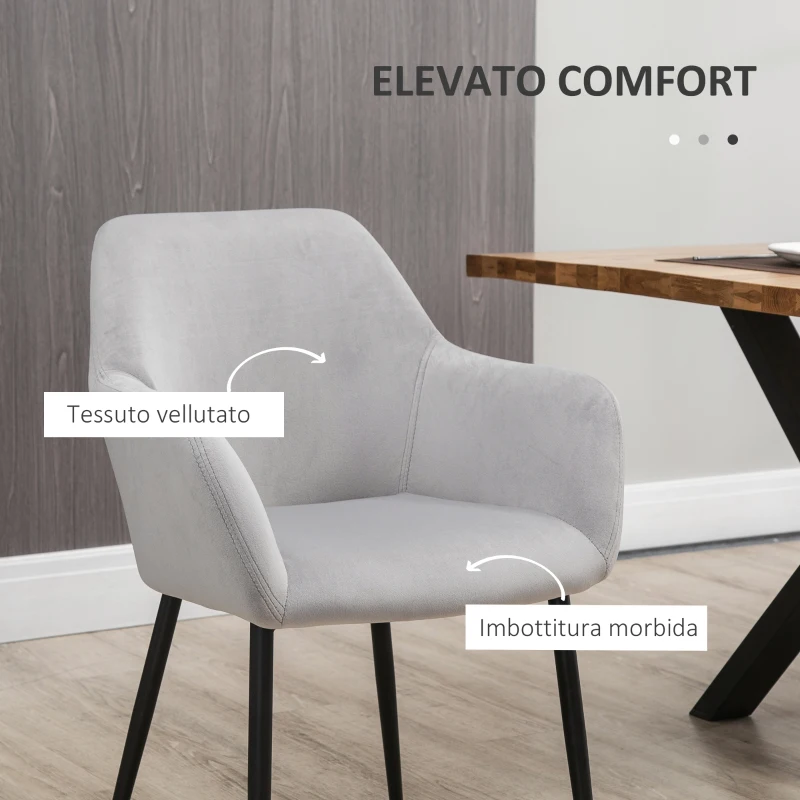 HOMCOM Set 2 Sedie per Soggiorno Nordiche con Schienale e Braccioli Ricurvi e Seduta Imbottita, 54x57x80 cm, Grigio