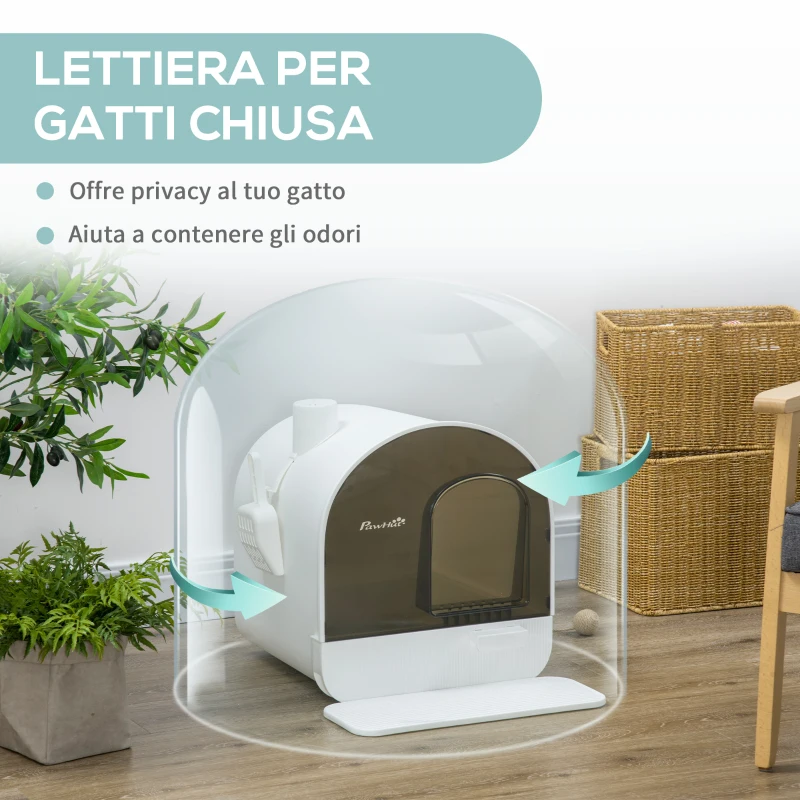 PawHut Lettiera per Gatti Chiusa con Filtri, Paletta e Vassoio Removibile, Struttura in PP, 43x44x47 cm, Bianca e Nera