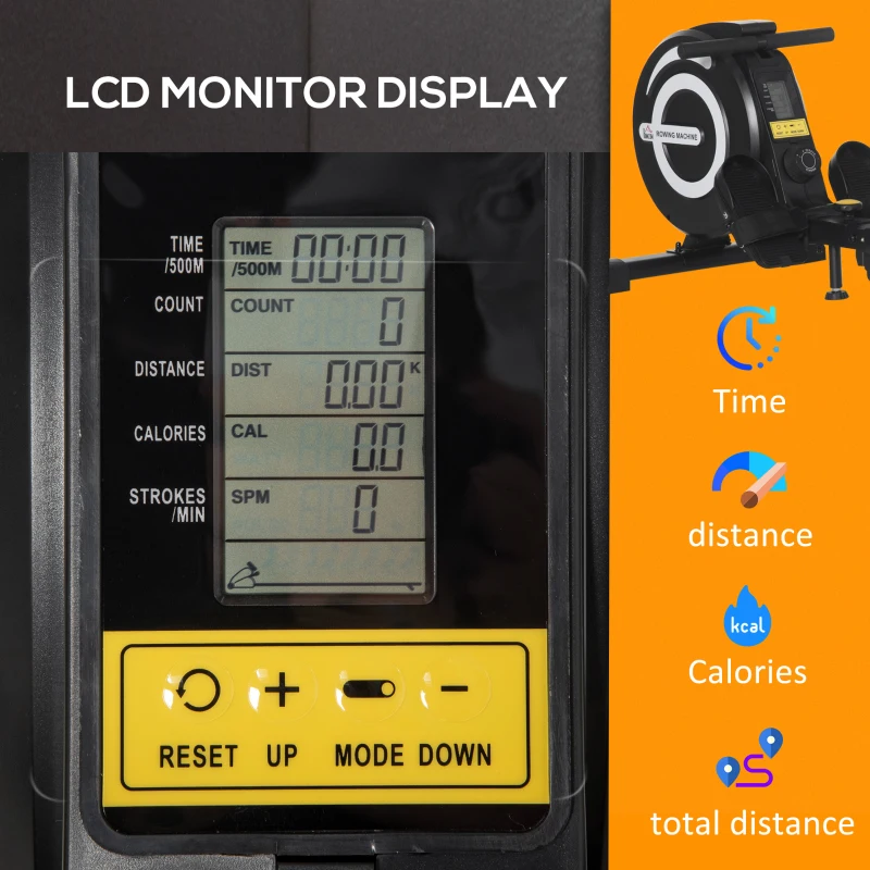 HOMCOM Folding Rowing Machine, Magnetic Rower Machine with 8 Levels Quiet Resistance, LCD Monitor, Wheels, Aluminium Slide Rail, Vertical Storage, 102kg Weight Capacity for Home Gym Cardio Training