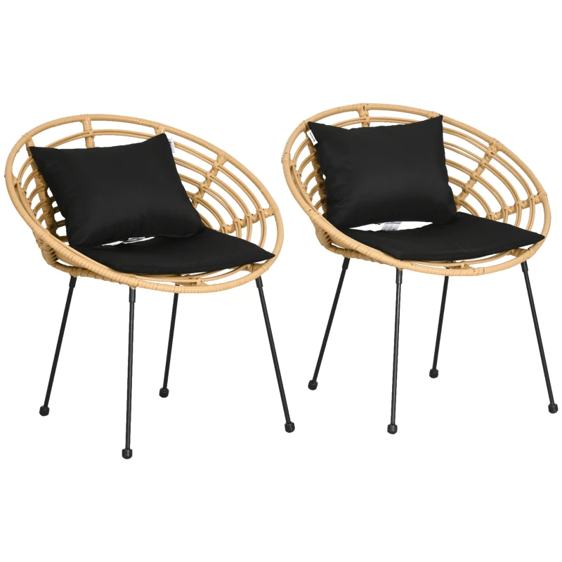 Outsunny Ensemble de 2 chaises de jardin en acier et résine tressée avec coussins moelleux 71,5 x 64 x 75 cm
