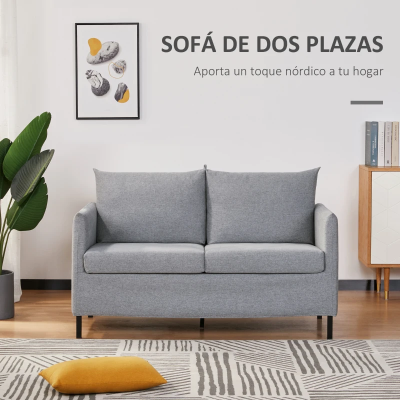 HOMCOM Sofá de 2 Plazas Tapizado en Lino Sintético con Cojines Acolchados Desenfundables Reposabrazos 130x67x76,5 cm Gris